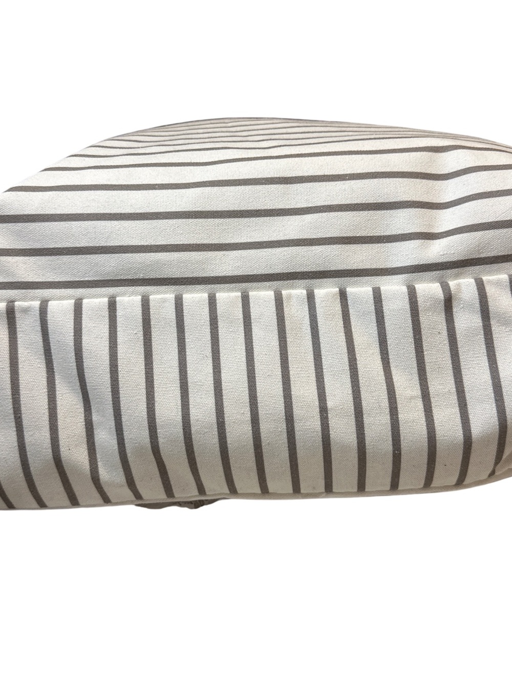 Cozy Earth Striped Travel Tote in White and Gray with Tan Handles - Picture 4 of 5